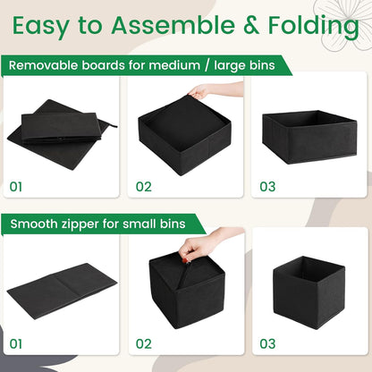 Criusia 16 Pack Underwear Drawer Organizer, Drawer Organizer Clothes, Foldable Cloth Storage Box Closet Dresser Drawer Divider Organizer for Clothes, Scarves (Black)