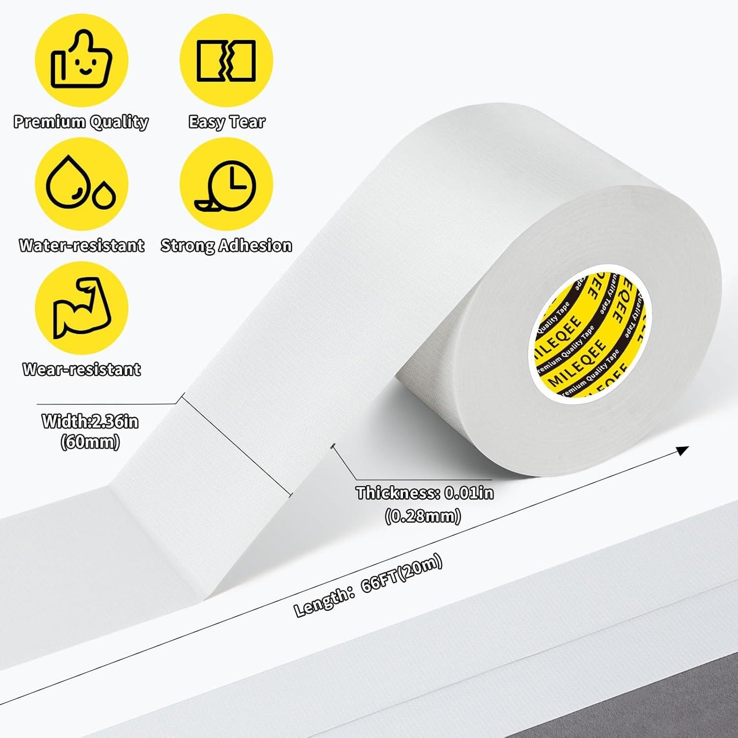 2Pack Duct Tape Heavy Duty Single Sided, Strong Adhesive High Strength, Waterproof Mesh Tape for Indoor Outdoor Repairing Sealing Bonding, Easy Use Hand Tearable, 2.36 Inch x 66 Feet, White