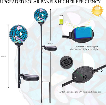VCUTEKA Solar Lights Outdoor Decorative - Mosaic Solar Garden Light Waterpoof LED Pathway Stake Light for Landscape Lawn Patio Yard Decoration, Blue 1 Pack