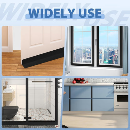 Weather Stripping Door Draft Stopper Flexible Self Adhesive Silicone Door Seal Strip for Glass Doors Windows and Shower Glass Gaps, 2 Inch Wide X 10 Feet Long, Black