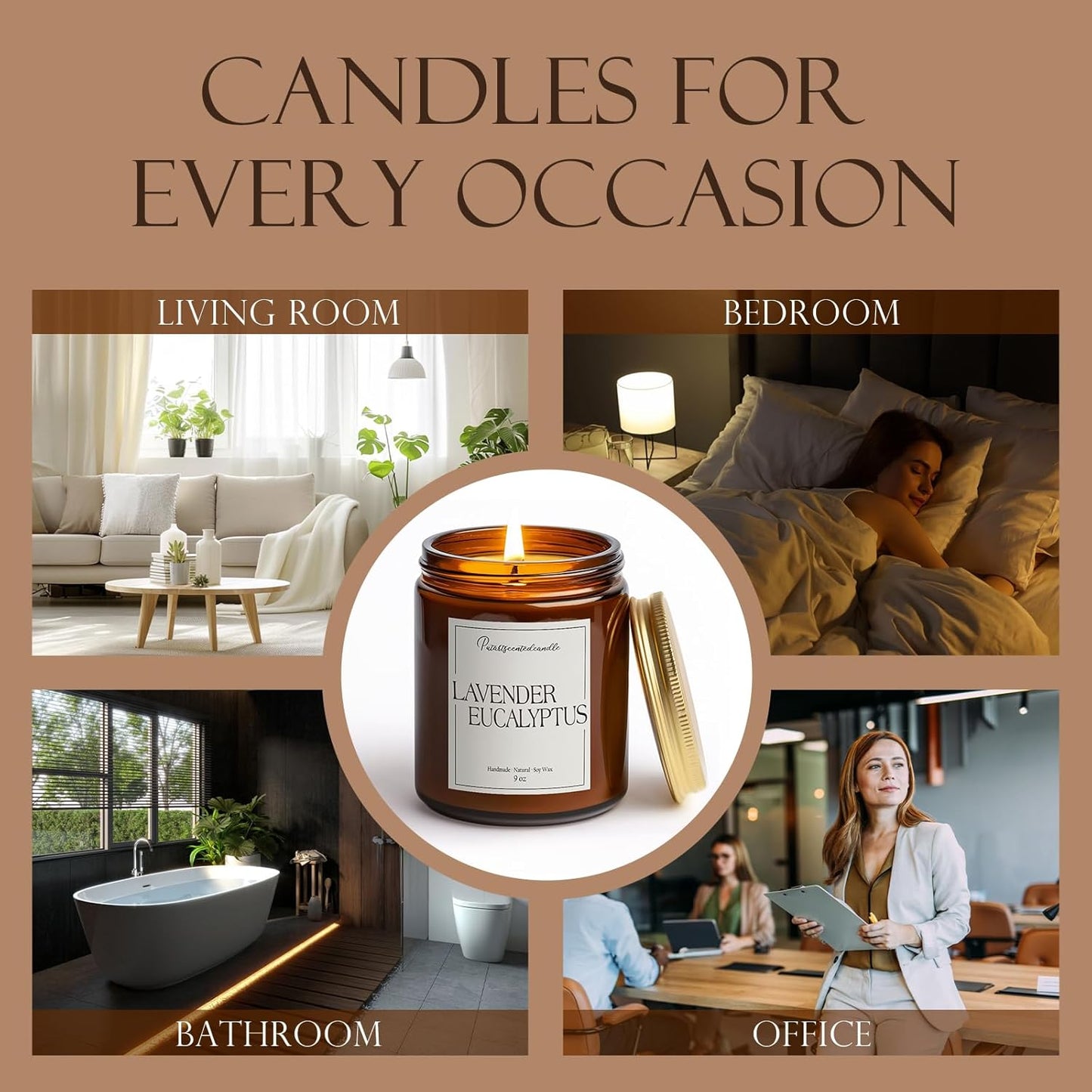 Lavender & Eucalyptus Scented Candles for Home, Natural Soy Wax Aromatherapy Non Toxic Candle Gifts for Women Men, Home Fragrance Decoration Glass Jar Candle for Meditation and Relaxation (9oz)