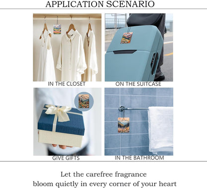 Maximalist Floral Mountain Car Air Freshener 4 Pcs, Boho Abstract Eclectic Flower Hanging Scents Air Freshener for Women Girls Gifts, Cute Scented Car Accessories Decor for Room Closet Drawer