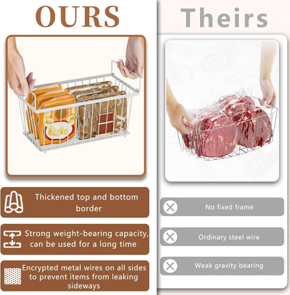 6 Pack Stackable Deep Freezer Organizer Bins ，Upgraded Bottom Leak-Proof net，Encryption and Hardening ， Freezer Organizer Bins for 5 to 9 Cu.FT Small Chest Freezer， Easy Get Bottom Foods