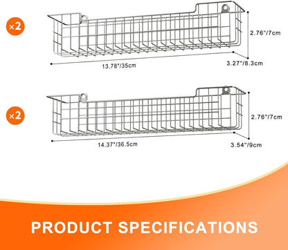 Spice Rack Wall Mount, 4-Pack Seasoning Organizer for Kitchen Storage Organization, Spice Holder Shelf Saving Space for Cabinet, RV, Pantry, Silver