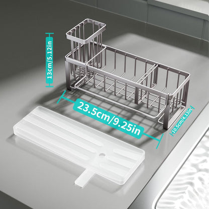 HapiRm Sponge Holder for Kitchen Sink - Self-draining Sink Caddy with Brush Holder and Dishcloth Holder, Stainless Steel Kitchen Organizer for Countertop - Brushed Nickel