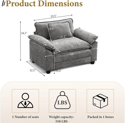 URRED Modular Sectional Sofa Comfy Cloud Couch, Modern Chenille Sofa Sleeper Deep Seat Couches with Ottoman/Pillows for Living Room (Gray, 53'')