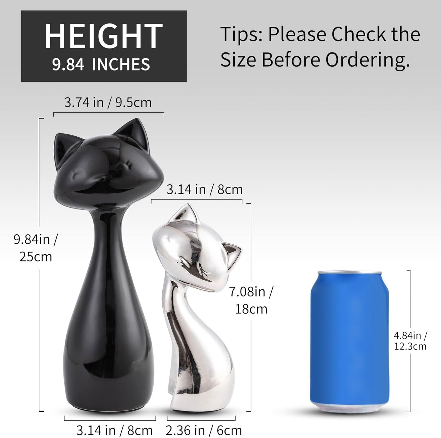 Ceramic Cat Statue Set, Black & Silver Cute Home Decor Figurines, Lucky Cats Desk Accessories for Cat Lovers, Memorial Cats Themed, Modern Collectible Decor for Bookshelf, Living Room