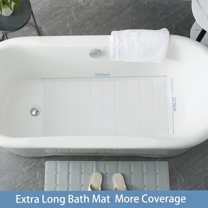 Foldable Silicone Bathtub Mat: Jumbo Size Heavy Duty Safety Bath Mat for Tub Without Suction Cups Non Slip Bath & Shower Mat for Textured, Reglazed, Refinished Tub (White, 35.8 x 17.7)