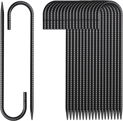 Rebar Stakes 12 Inch 20 Pack J Hook Ground Stakes Heavy Duty Chain Link Fence Stakes Galvanized Anchors Metal Tent Stakes for Wire Fencing Concrete Forming Trampolines Camping Canopies Shed Swing