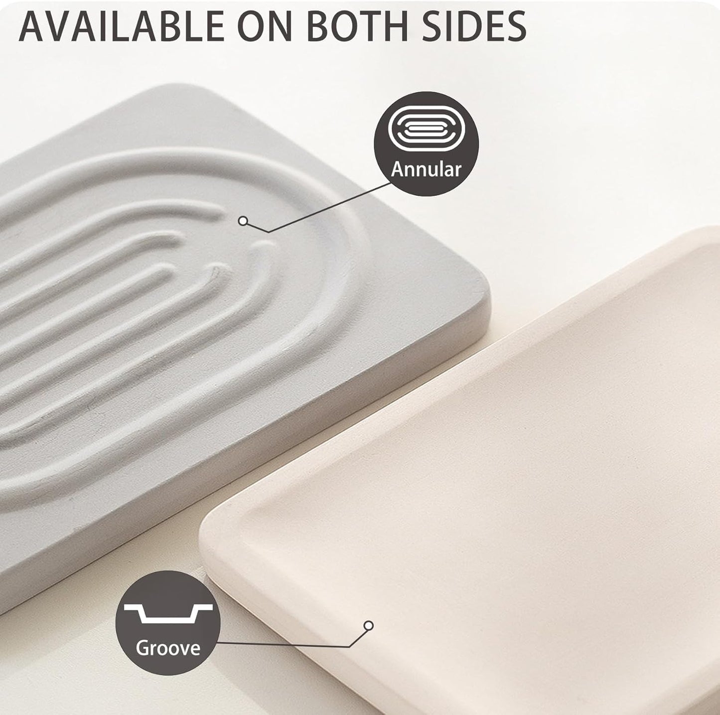 Diatomite Soap Dish for Kitchen Organizer, Quick Dry Sink Caddy Holder for Sponge, Brush, Toothbrush - Fast Absorbing Stone Tray (Light Grey, 4.8" x 3.1")