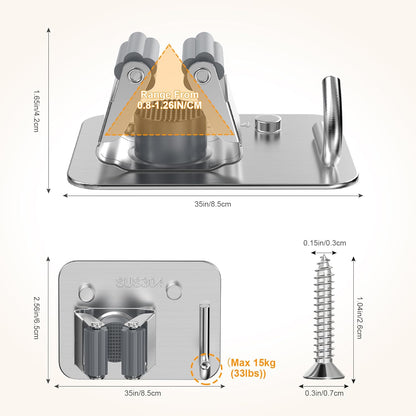 4 Pack Stainless Steel Mop and Broom Holder Wall Mount with Hook, Screw Drilling Mop and Broom Hanger, Single Heavy Duty Storage Rack for Laundry Garage Closet Garden Tool Organizer, Silver