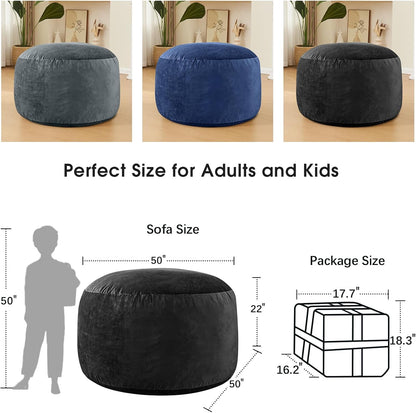 Bean Bag Chairs for Adults - Memory Foam Furniture BeanBag Chair - Kids/Teens Sofa with Soft Micro Fiber Cover - Round Fluffy Couch for Living Room Bedroom College Dorm - 5 ft, Carbon Black