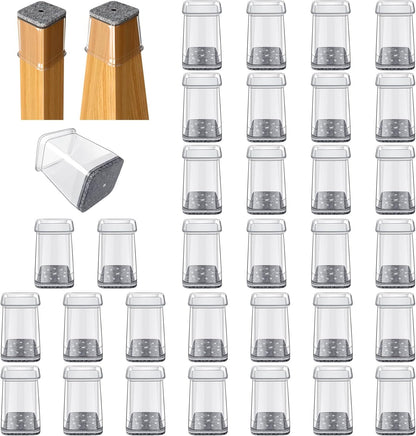 32 Pcs Square Chair Leg Floor Protectors - Silicone & Felt Furniture Pads for Hardwood Floors, Scratch-Resistant Noise-Reducing Chair Leg Caps, Fits Square Legs (1/2'' to 3/4'')