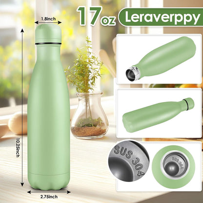 17oz Cola-Bottle Shaped Stainless Steel Leak-proof Water Bottle,Double Wall Vacuum Insulated Metal,Travel Mug For Sports Indoors & Outdoors,BPA-Free School Kids Flasks,Green(1Pack)
