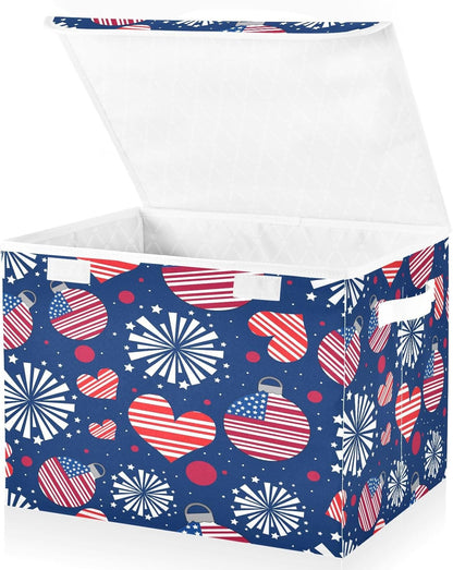 susiyo Happy New Year American fabric storage baskets with lids,Collapsible Storage Boxes,Foldable storage boxes with handles for Home,Office,Closet Organization