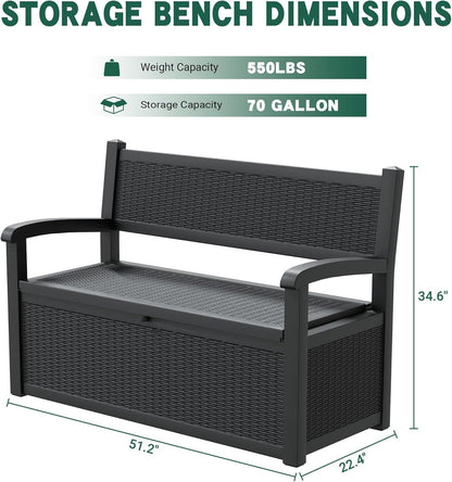 70 Gallon Lockable Outdoor Storage Bench Waterproof, Deck Box Bench for Patio, Porch, Garden, Poolside, Stores Tools & Pool Supplies, Heavy-Duty Outdoor Bench with Storage, Black