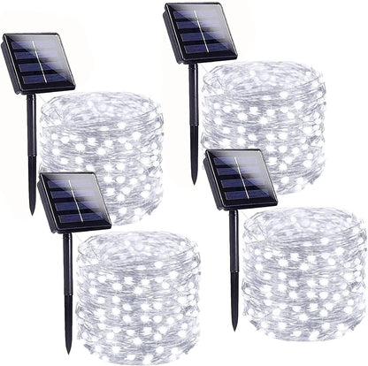 Solar String Lights Outdoor, 4 Pack Each 100 LED Solar Christmas Twinkle Lights Outside, Waterproof Copper Wire with 8 Modes Solar Fairy Lights for Garden Yard Tree Wedding Christmas Decor(Cool White)