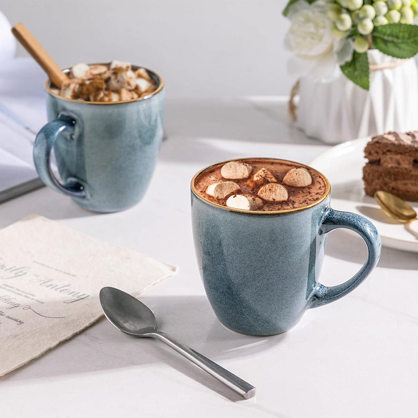 GBHOME Ceramic Coffee Mugs Set of 4, 12oz Stoneware Coffee Mugs Set For Dad Mom Women MEN, Light Weight Ceramic Coffee Cups for Latte/Tea/Beer/Hot Cocoa, Dishwasher & Microwave Safe