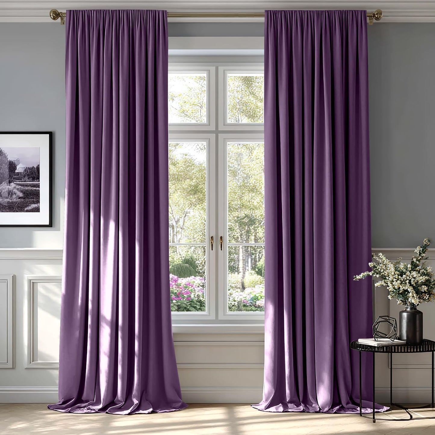 MIULEE Purple Velvet Curtains Thermal Insulated Blackout Curtain Drapes for Bedroom Living Room Darkening 108 Inches Long Curtains Panels Rod Pocket Set of 2