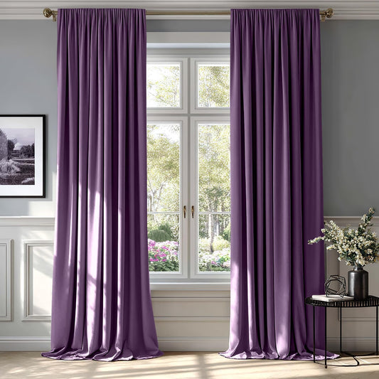 MIULEE Purple Velvet Curtains Thermal Insulated Blackout Curtain Drapes for Bedroom Living Room Darkening 96 Inches Long Curtains Panels Rod Pocket Set of 2
