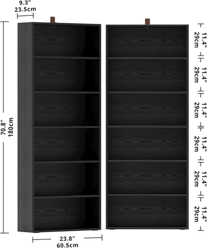 IRONCK Bookshelves and Bookcases Set of 2 Floor Standing 6 Tiers Display Storage Shelves 70 in Tall Bookcase Home Decor Furniture for Home Office, Living Room, Bed Room