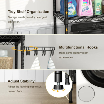 Ulif U8 Mini Laundry Room Storage Organizer, Over the Washer and Dryer Storage Shelves for Laundry Organization, 29.5”W x 17.3”D x 76.2”H, Suit Washing Machine Width within 27.1”, Hold 304 lb, Black