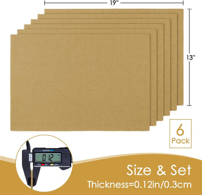 MANSPHIL Cloth Placemats Set of 6, Double Layer Faux Linen Place Mats Heat Resistant Washable Table Mats for Dining Kitchen Indoor Outdoor Use - 13x19 Inch Khaki