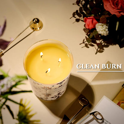 HomeLights Large jar Candle | 3-Wick Long-Lasting Scented Candles, 34oz Natural Soy Wax Candle for Home Scented, Bohemian Natural Textures Gifts for Women & Men, Lavender Vanilla