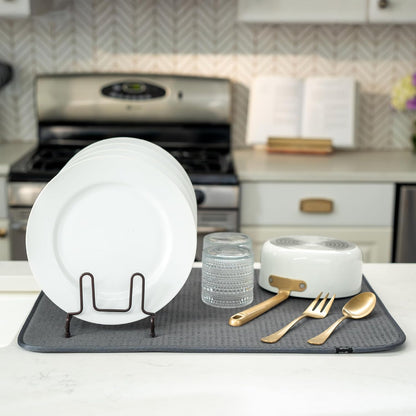 S&T INC. Dish Drying Mat XL, 18” x 24”, Absorbent Microfiber Kitchen Counter Mat, Dish Drying Pad for Dishes, Utensils, Pots and Pans, Extra Large, Charcoal