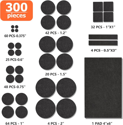 Felt Furniture Pads 300 Pieces, Furniture Pads for Hardwood Floors, Felt Pads for Chair Legs Furniture, Floor Protectors for Furniture Black