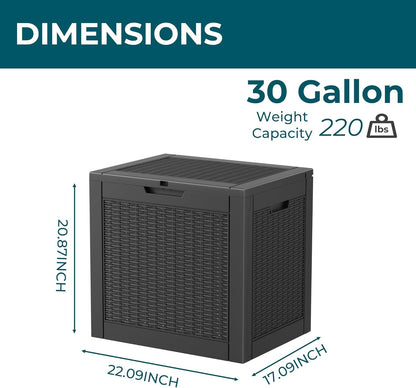 Vixzen 31 Gallon Resin Deck Box - Lockable Outdoor Storage for Patio Cushions, Garden Tools, Pool Supplies，Black