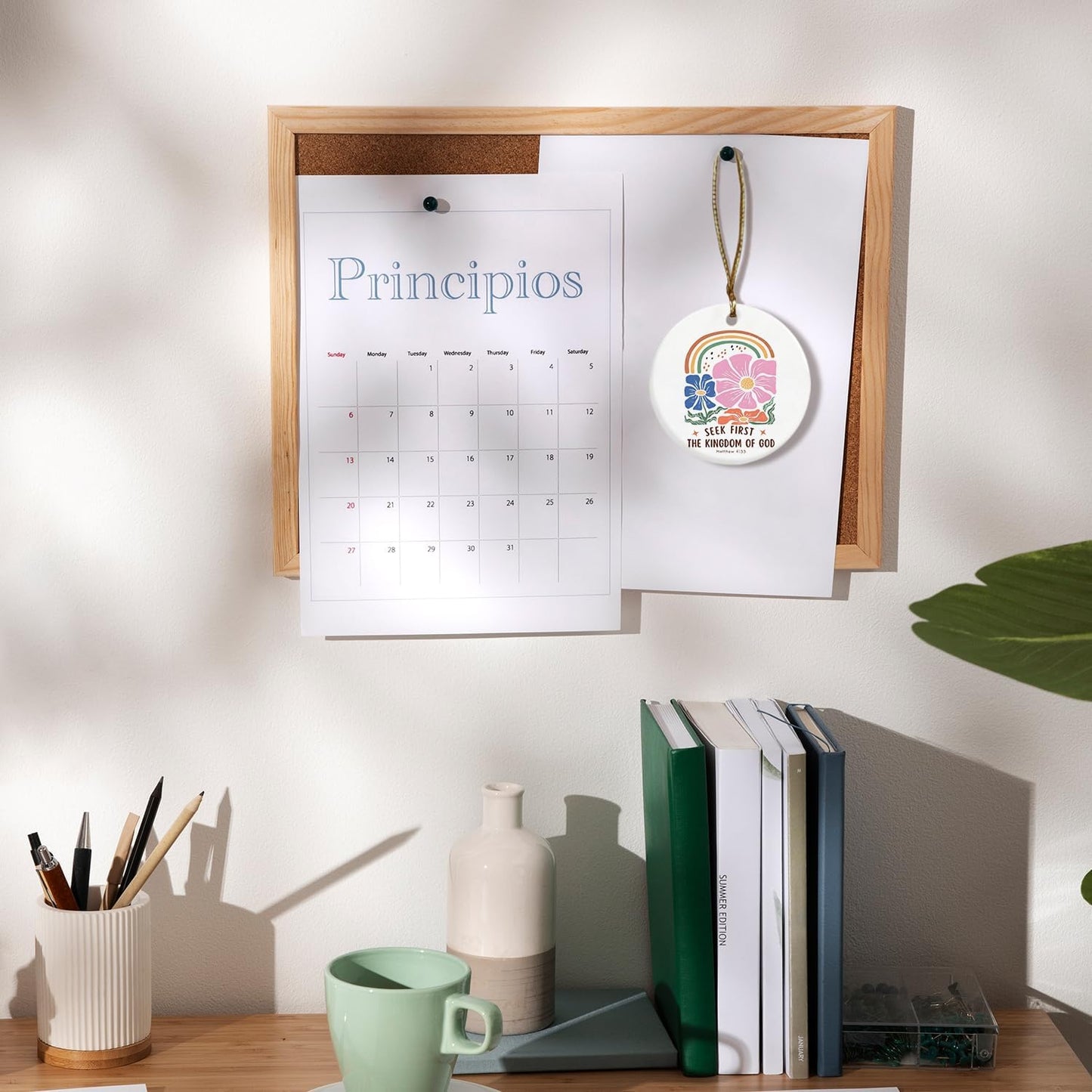 Christian Ornaments, Matthew 6:33 Seek First Scripture 70s Groovy Retro Floral Ceramic Ornament Keepsake Decorations, Christian Gifts for Women Teen Girls