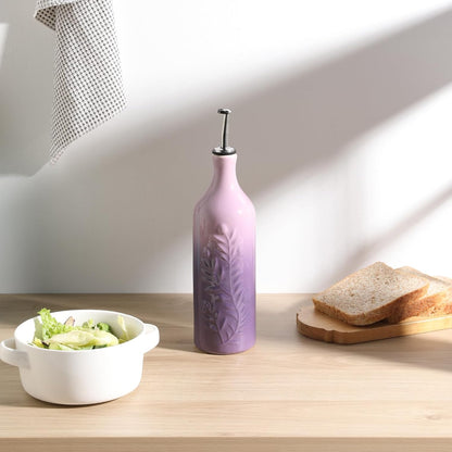 Sweejar Large Olive Oil Dispenser Bottle with Spout, 24 Oz Ceramic Dispenser for Kitchen, Relief Opaque Cruet, Container for Cooking, EVOO, Avocado Oil, Vinegar, Pack of 1(GradientPurple)