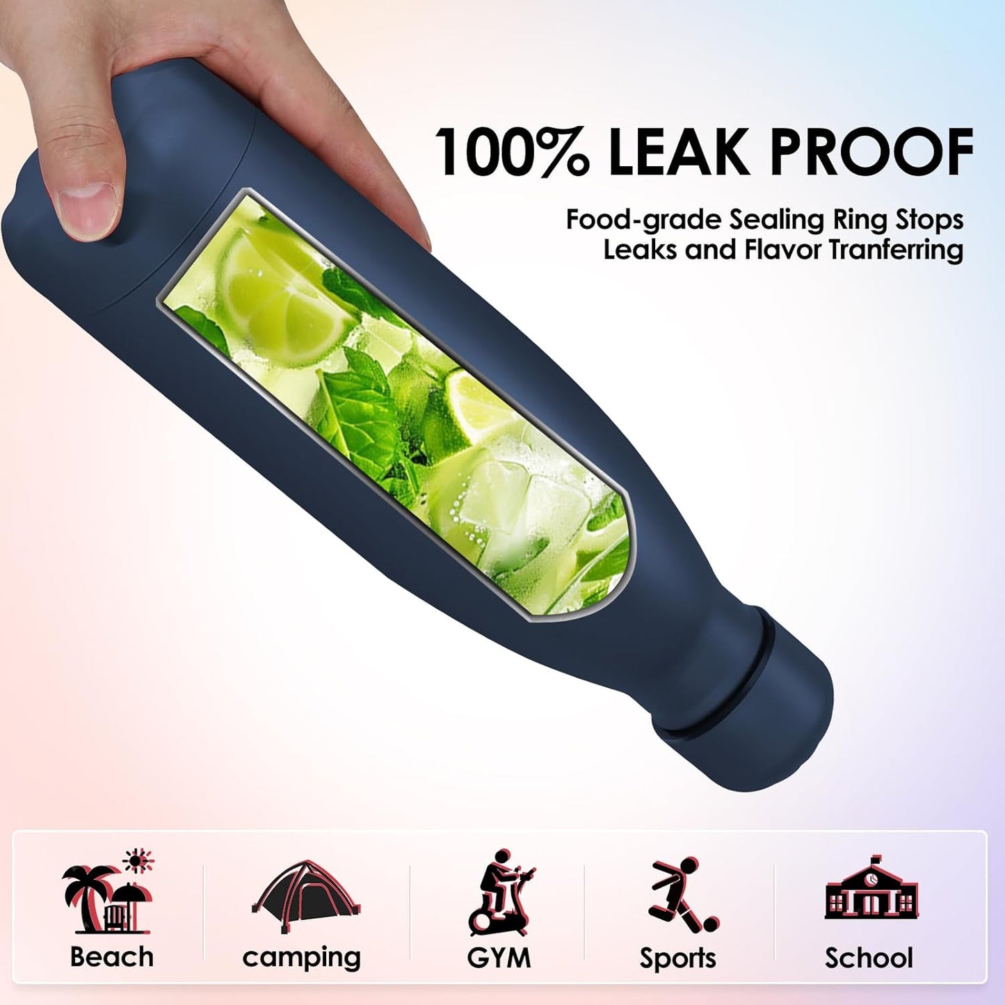 25oz Cola-Bottle Shaped Stainless Steel Leak-proof Water Bottle,Double Wall Vacuum Insulated Metal,Travel Mug For Sports Indoors & Outdoors,BPA-Free School Kids Flasks,Navy(2 Pack)