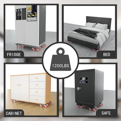 Furniture Dolly,Furniture Movers with 5 Wheels,Carbon Steel Panel Heavy Duty Dolly,Furniture Lifter with 5 360° Rotatable Rubber Universal Wheels,Maximum Load 1800LBS (Black, 4.1x4.1 in)