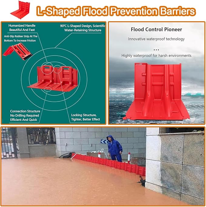Flood Prevention Barriers,ABS Plastic Flood Barrier, 2/3/4/5/6/7/8/9/10/20/30-Pcs Flood Barrier L-Shaped Flood Barrier,for Underground Garage Warehouse Shopping(5-Pcs)