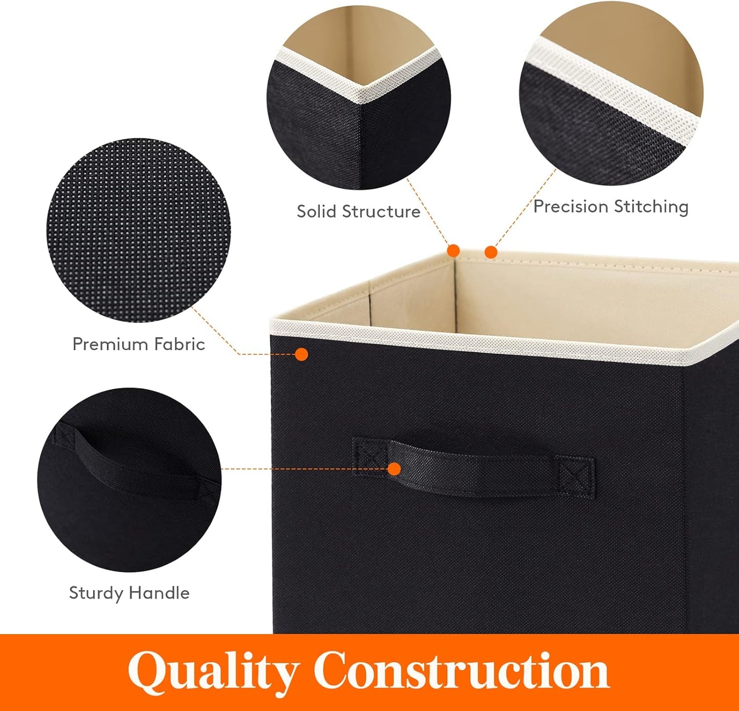 Lifewit Collapsible Fabric Storage Cubes Bins Set 11 Inch, Foldable Cubby Organizers Boxes, 6 Pack Organizing Baskets for Shelf, Closet, Utility Room, Storage Room, 18L Black