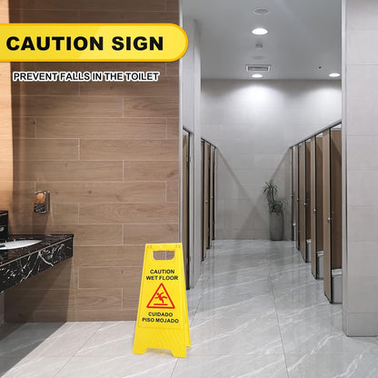 Macarrie 12 Pack Caution Wet Floor Sign Wet Floor Double Sided Cuidado Piso Mojado Foldable Bilingual Alert Sign for Commercial Use Indoors Outdoors, 11.5 x 23.62 Inches(Classic Style)