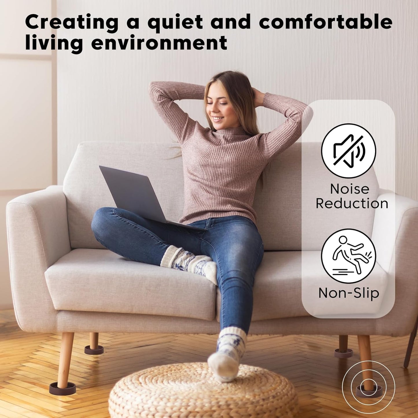 Rubber Non-Slip Furniture Pads Furniture Casters Cup Floor Protector for Bed Sofa Table and Chair Stopper (Pack of 8, 2 * 2 inches,Round, Brown)