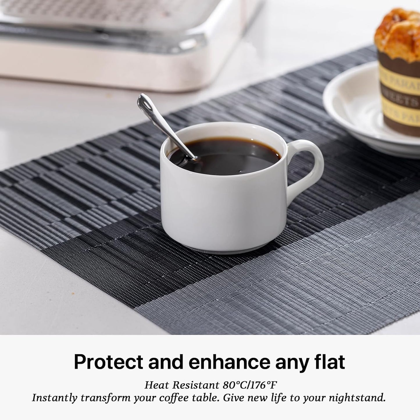 LEXMORE Placemats Set of 4 Vinyl/Plastic Woven Place Mats for Kitchen Table Indoor/Outdoor Washable Placemat Wipeable Dining Table Mats(E-Silver Gray Black)