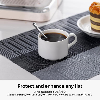 LEXMORE Placemats Set of 6 Vinyl/Plastic Woven Place Mats for Kitchen Table Indoor/Outdoor Washable Placemat Wipeable Dining Table Mats(E-Silver Gray Black)