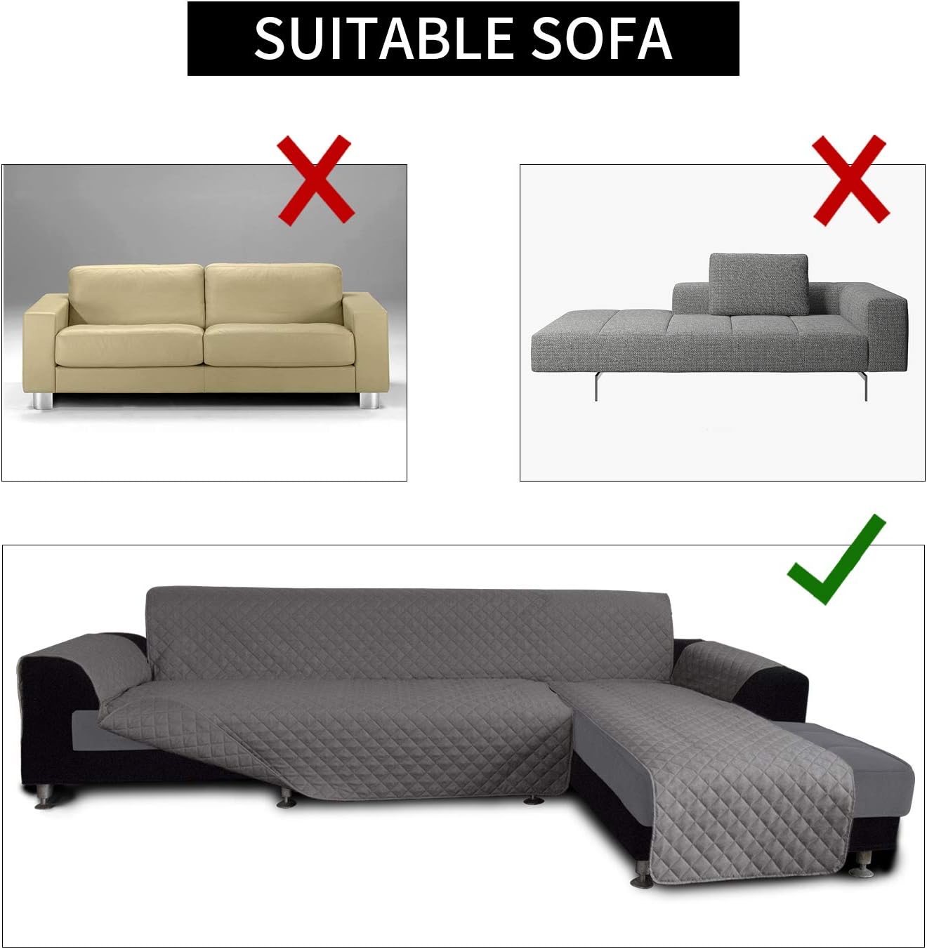 Easy-Going Sofa Slipcover L Shape Sofa Cover Sectional Couch Cover Furniture Protector Mat for Pets Dog Cat (X-Large,Gray/Gray)