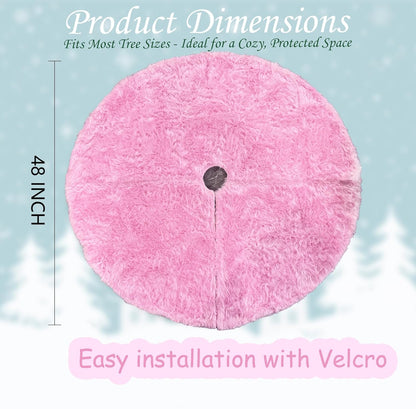 AOGU 48 Inch Faux Fur Christmas Tree Skirt Pink Plush Skirt for Merry Christmas Party Christmas Tree Decoration