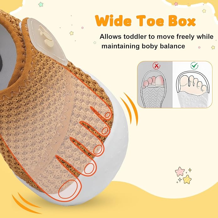 FEETCITY Baby First Walking Shoes Wide Baby Shoes Infant Sneakers Newborn Crib Shoe Barefoot Lightweight Slip On Shoe
