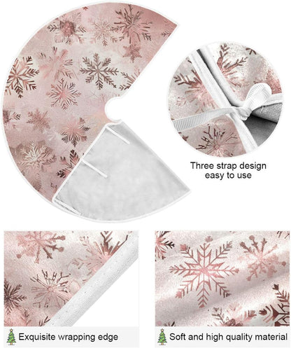 Christmas Tree Skirt, 36 Inch Seamless Pattern Rose Gold Snowflakes Xmas Tree Skirt for Christmas New Year Party Decorations Christmas Tree Mat