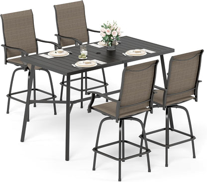 Sophia & William Outdoor Bar Set, Patio Bar Table and Chairs Set, Bar Height Patio Set - 4 x Swivel Bar Chairs(Brown), 1 x Rectangular Bar Table(Black)