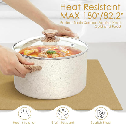 MANSPHIL Khaki Cloth Placemats Set of 4, Washable Thick Faux Linen Place Mats Heat Resistant Double Layer Table Mats for Dining Kitchen Indoor Outdoor Use - 13x19 Inch