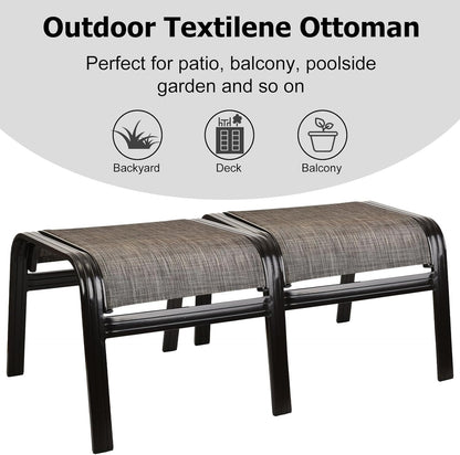 Patio Outdoor Ottoman Footstools Assembled Aluminum Footrest Side Table Small Chairs Patio Ottoman 2 Set Brown
