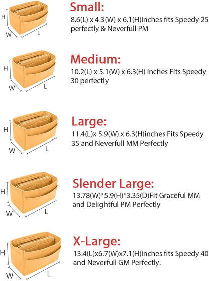 LEXSION Felt Purse Bag Organizer Insert with zipper Bag Tote Shaper Fit Speedy Neverful PM MM