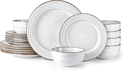 GBHOME Ceramic Dinnerware Sets,18 pcs Embossed Elegant Stoneware Plates and Bowls Sets, Housewarming Wedding Gift | Dishwasher & Microwave Safe | Dishes Set Service for 6